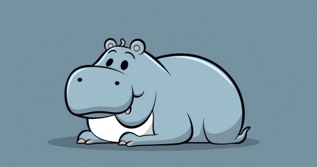 Fototapeta premium a bicolor simple cartoon illustration of a lazy fat hippo, simple illustration, color theme is gray and black, cute, simple, fun, minimal,