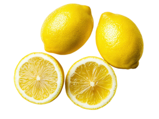 Fresh lemons as food condiment cut out background culinary inspiration bright kitchen vibrant viewpoint