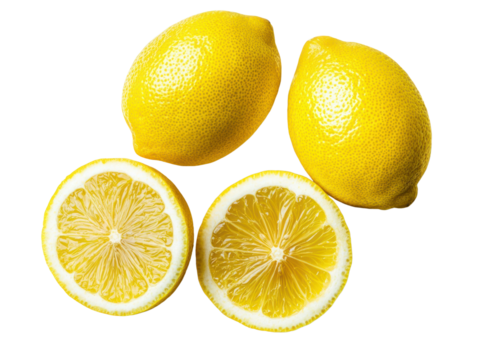 Fresh lemons as food condiment cut out background culinary inspiration bright kitchen vibrant viewpoint