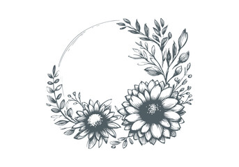 Circular Flower and botaical border Hand Drawn Illustration Sketch Vector Isolated
