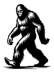 Fototapeta premium Bigfoot Snowman Sasquatch Ape Monkey Walk Animal Logo Sign Graphic Silhouette Shape Clipart Digital Art Illustration