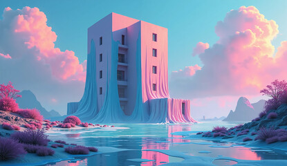 Surreal Melting Building Vector, Generative AI