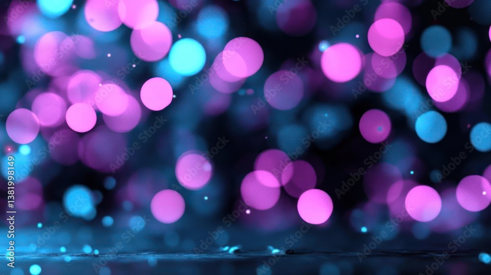 Poster Abstract Bokeh Background Featuring Glowing Pink And Teal Circular Lights On Dark Backdrop