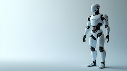 Fototapeta premium Futuristic AI-Enhanced Robotic Prosthetics Wallpaper: Sleek Digital Visuals & Minimalist Design for High-Quality Photo Stock with Vast Empty Space
