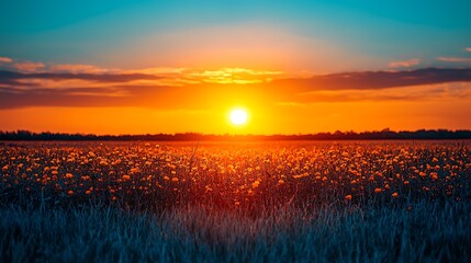Sunset Wildflower Field Golden Hour Landscape
