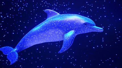 Fototapeta premium Serene Dolphin Gliding Through Bioluminescent Waters Under Stars