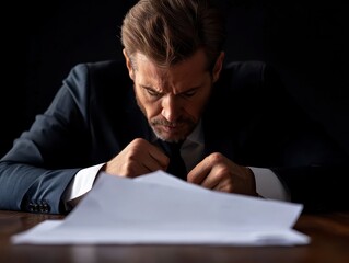 A CEO preparing for a media interview about a major corporate scandal with copy space photo . Executive faces press crisis.