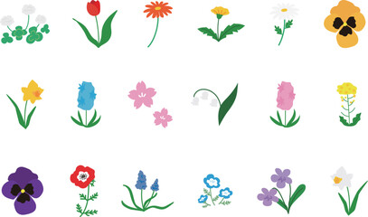 かわいい春の花のベクターイラストセット