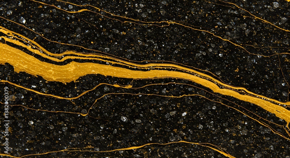 Aufkleber golden veins flowing through black stone texture background pattern