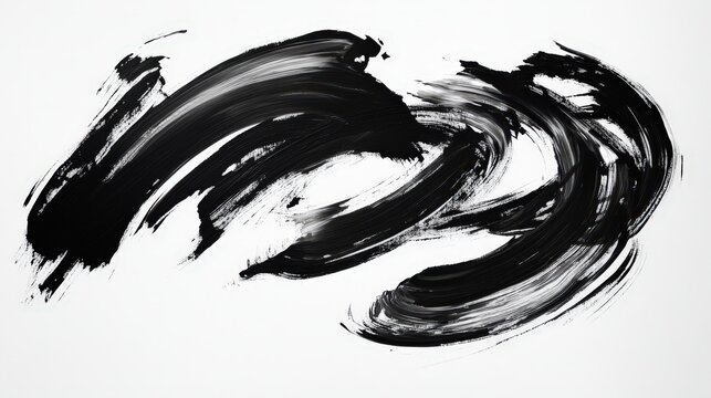 Ink Brushstrokes: Dynamic black ink brushstrokes swirl and dance across a clean canvas, creating an abstract and artistic statement. This evocative imagery can be used for many purposes.