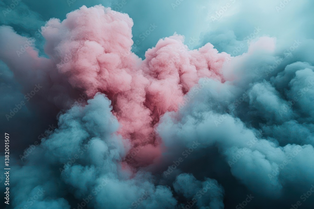 Poster abstract swirling pink and teal smoke against textured background creating dreamlike atmospheric pat