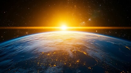 Obraz premium Breathtaking sunrise over earth from space with glowing horizon