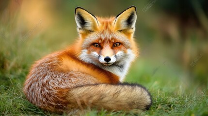 Obraz premium Majestic Red Fox in Natural Habitat: A striking portrait of a red fox, captured in its natural habitat, its vibrant fur and piercing gaze highlighting the raw beauty of wildlife.