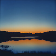 A Serene Sunset Over Reflective Waters in a Tranquil Landscape