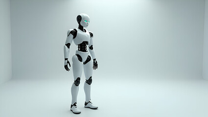 Fototapeta premium Futuristic 3D Wallpaper: AI-Enhanced Robotic Prosthetics in Sleek Minimalist Style - High-Quality Stock Photo of Innovative Biomechanical Integration on White Background