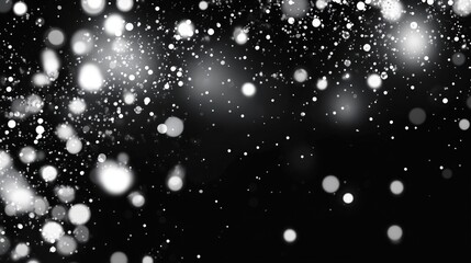 Winter Wonderland Sparkles: A captivating, out-of-focus image of a blizzard in a black night sky, with swirling snowflakes creating shimmering white bokeh circles, suggestive of magic and wonder.