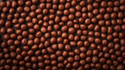 Close-up of scattered hazelnuts on a dark background