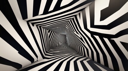 Optical Illusion: Abstract interior design with contrasting black and white stripes, creating a mesmerizing visual experience.