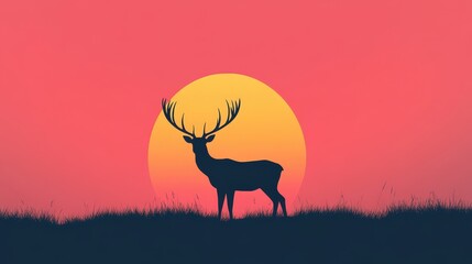 Sunset Deer Silhouette: A majestic deer silhouette stands proudly against a vibrant sunset, creating a captivating minimalist image. 