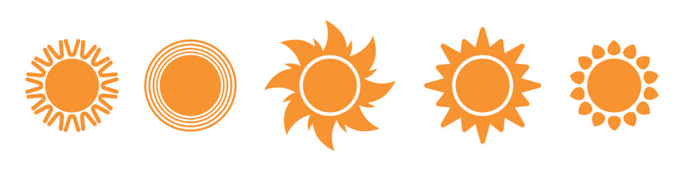 Various of sun icon styles. Simple sun symbol. Summer sun icon elements. 