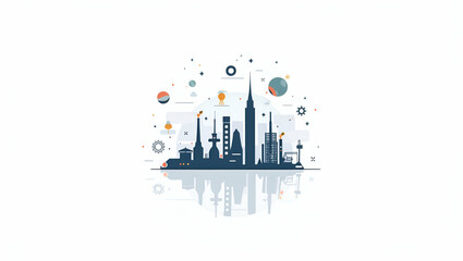 Flat Contemporary Wallpaper Design: Abstract Visuals & Minimalist Icons for Space Manufacturing & Advanced Orbital Production - Perfect for Corporate Branding