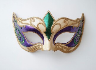 Elegant Venetian Carnival Mask with Purple and Green Accents