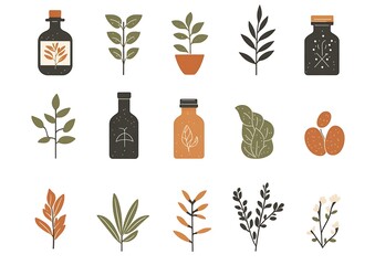 Modern plant-based icons isolated on a white background for digital and print use