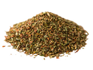 Condiment preparation dried herbs cut out background food photography natural setting close-up