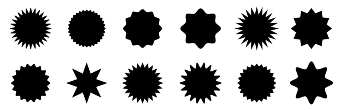 Vector illustration set of zigzag wavy frames. Starburst shape with jagged edges.