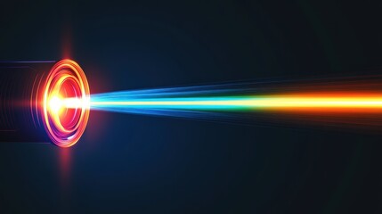 Focus Beam Emission: An artistic rendering of a powerful beam of light emanating from a central source, characterized by vibrant colors and an air of technological advancement.