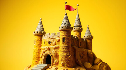 Yellow Sand Castle on a Yellow Background