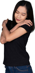 Portrait of a Woman Hugging Herself, Smiling with Self-Love and Happiness Isolated Transparent
