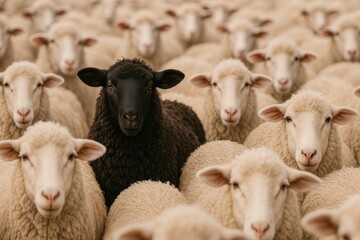Fototapeta premium Unique black sheep among flock.