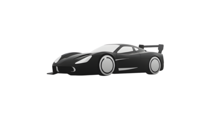 Sleek Black Car Rendering with White Accents on a Clean Background