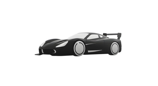 Sleek Black Car Rendering with White Accents on a Clean Background