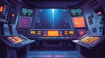 Spacecraft Control Panel: An awe-inspiring image showcasing a detailed, high-tech spacecraft control panel. The scene evokes a sense of adventure and exploration into the depths of space.