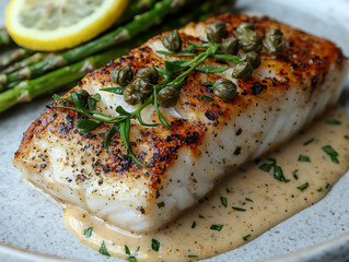 elegant grilled turbot with lemon caper sauce,