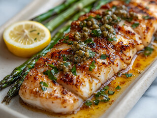 elegant grilled turbot with lemon caper sauce,