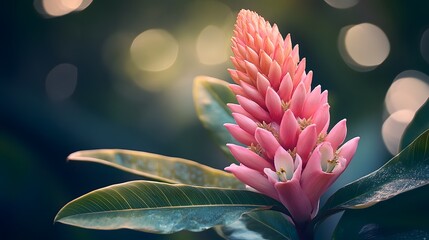 Vibrant Pink Flower with Lush Green Leaves in Captivating Close-Up Shot