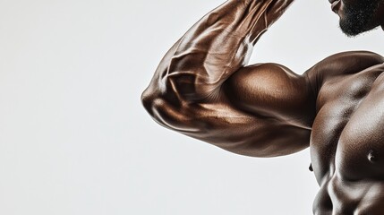 Muscular african male flexing arm with defined veins and muscles
