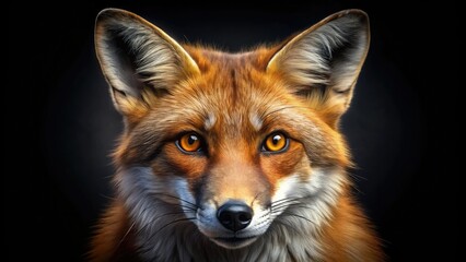 Fototapeta premium AI Generated Fox Face Closeup, Isolated Background, Digital Art, Wildlife Photography, Nature Image, Red Fox Portrait, Animal Photo, Generative AI Image