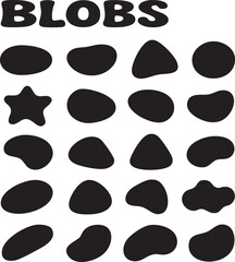 Gentle blob shape organic set, simple shapes and figures. Pebble, inkblot silhouettes, isolated form