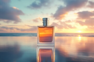 A chic perfume bottle placed on a sleek surface