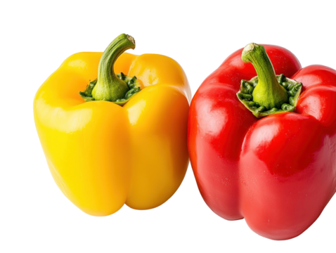 Food preparation event featuring red and yellow bell peppers as condiments cut out background kitchen environment