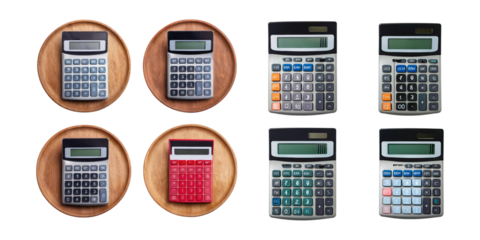 Various Calculators on Wooden Background