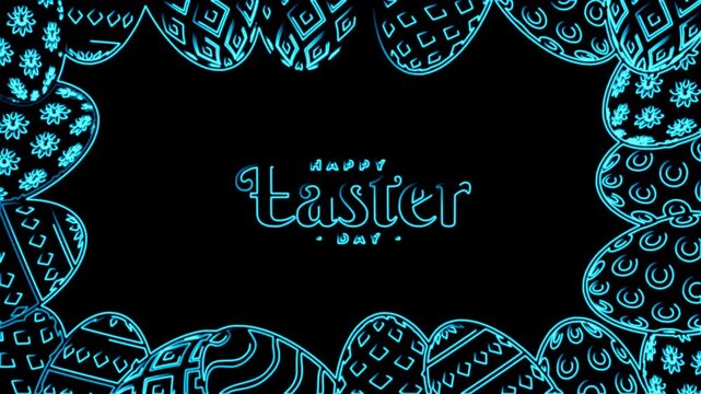 Happy Easter Day Sign In Neon Lights against Dark Black isolated Background loop.