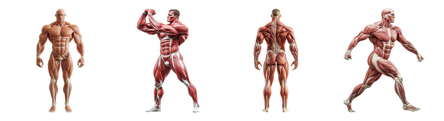 Detailed Anatomy Model Showcasing Human Muscle Structure and Movement, PNG bundle collection, Isolated on Transparent Background