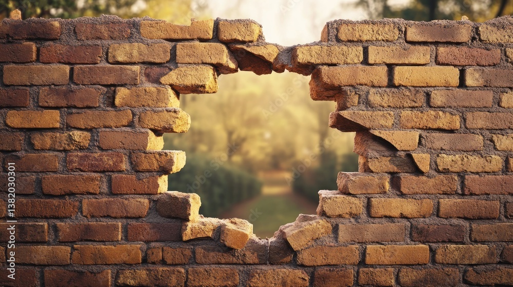 Aufkleber a broken brick wall with a hole through the center, representing an obstacle being overcome or a new