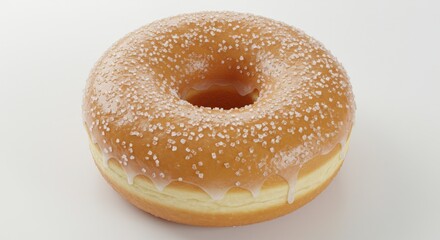 A delicious glazed doughnut covered with sugar crystals on white