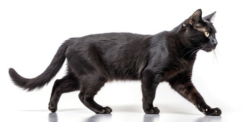 Double Exposure Black Cat Sideways, Surreal Pet Photography, Mystical Feline, White Background, Artistic Animal Image